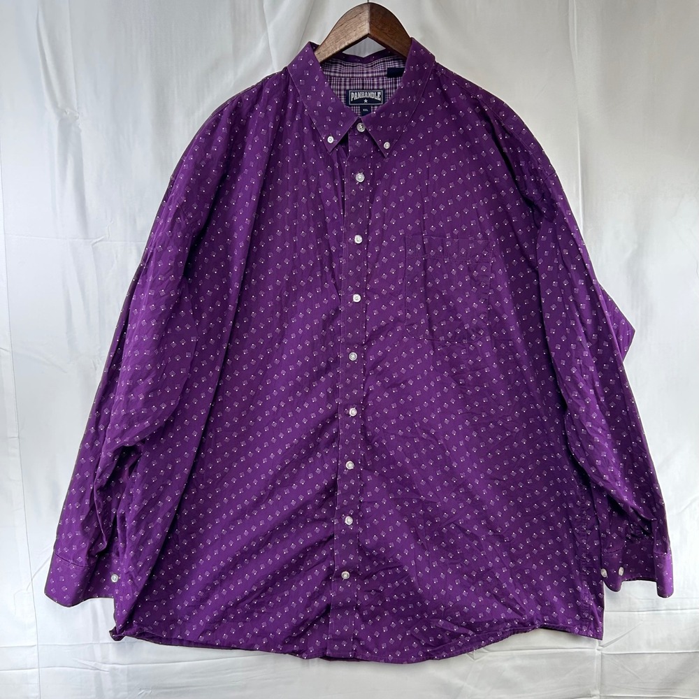 Panhandle Button Down Shirt Mens XXL Purple Geometric Long Sleeve Cotton 36G8116